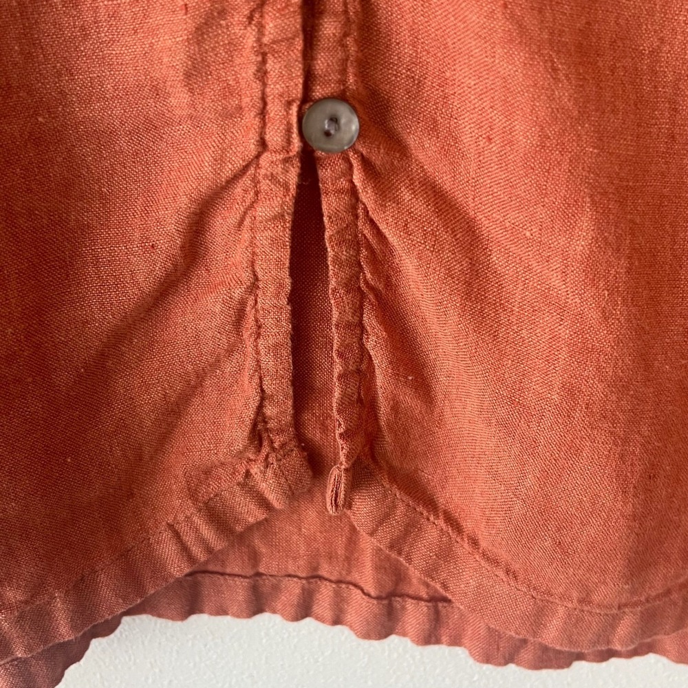 Pure J. Jill 100% Linen SP Button Up Blouse Rust Orange Petite Lagenlook‎ Beach - Picture 7 of 12